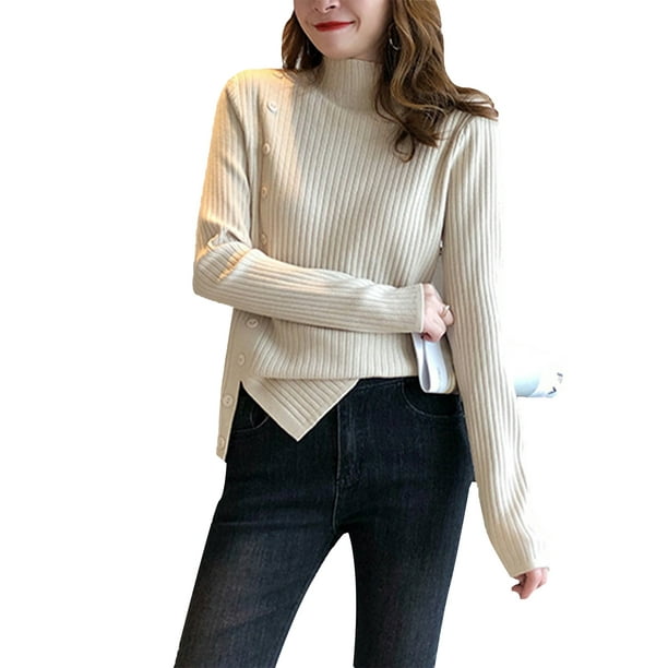 Tops Ribbed Women Jumper Pullover Long Sleeve Plus Size Knitted Sweater